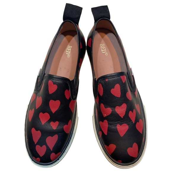 RED Valentino Shoes - RED Valentino Black and Red Heart Slip-Ons Smooth Leather Trainer 36 (6-US)